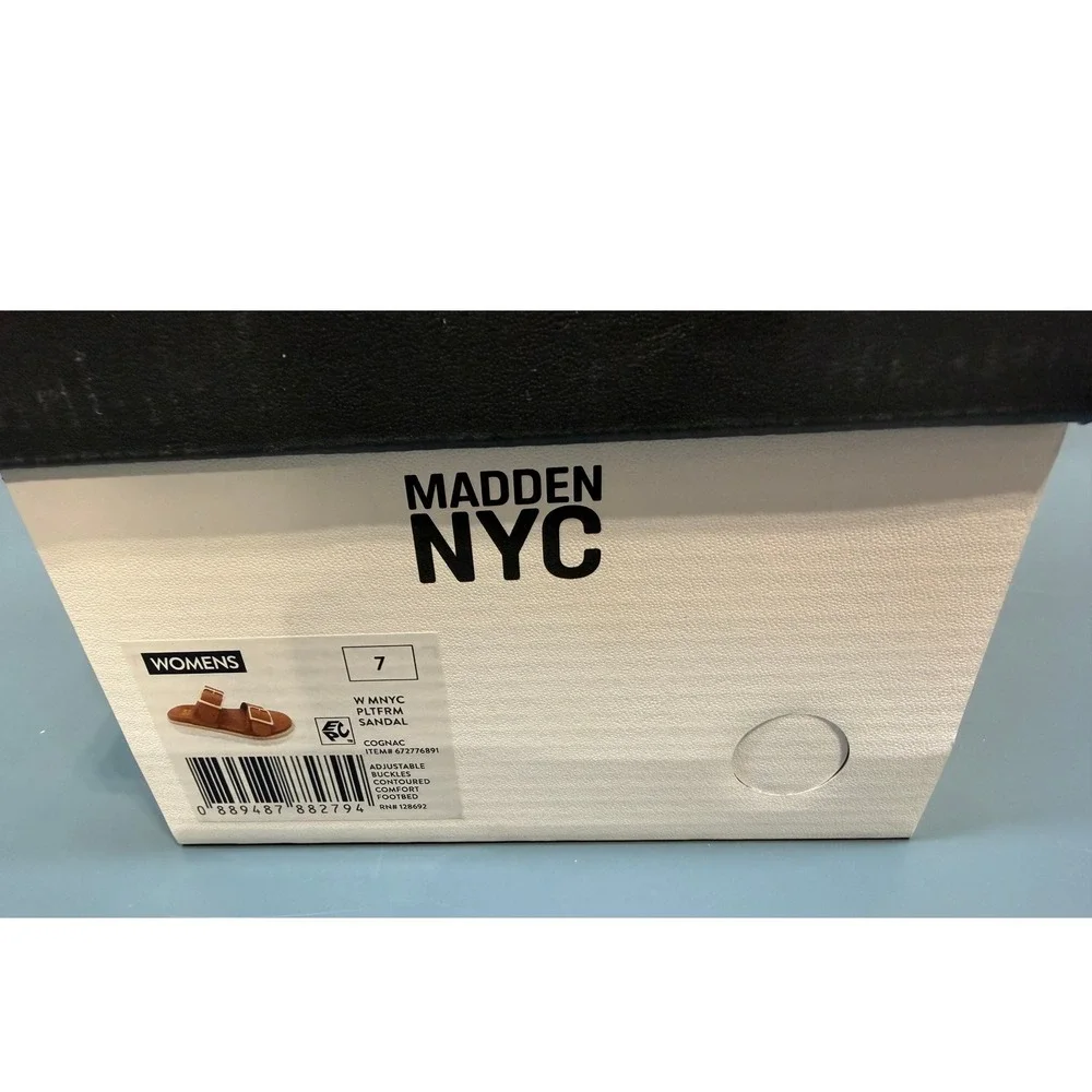 Madden NYC Womens Platform Sandals Cognac Brown Gold Buckle Lug Sole Size 7 NEW - Picture 3 of 5